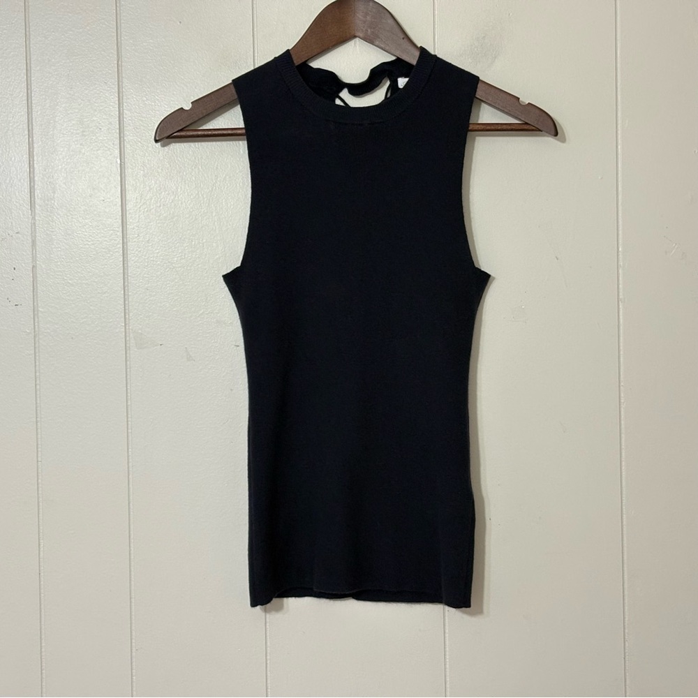 Minie Rose Black Ribbed Knit Tank Top Lace Up Back Sleeveless Size S - Picture 6 of 6